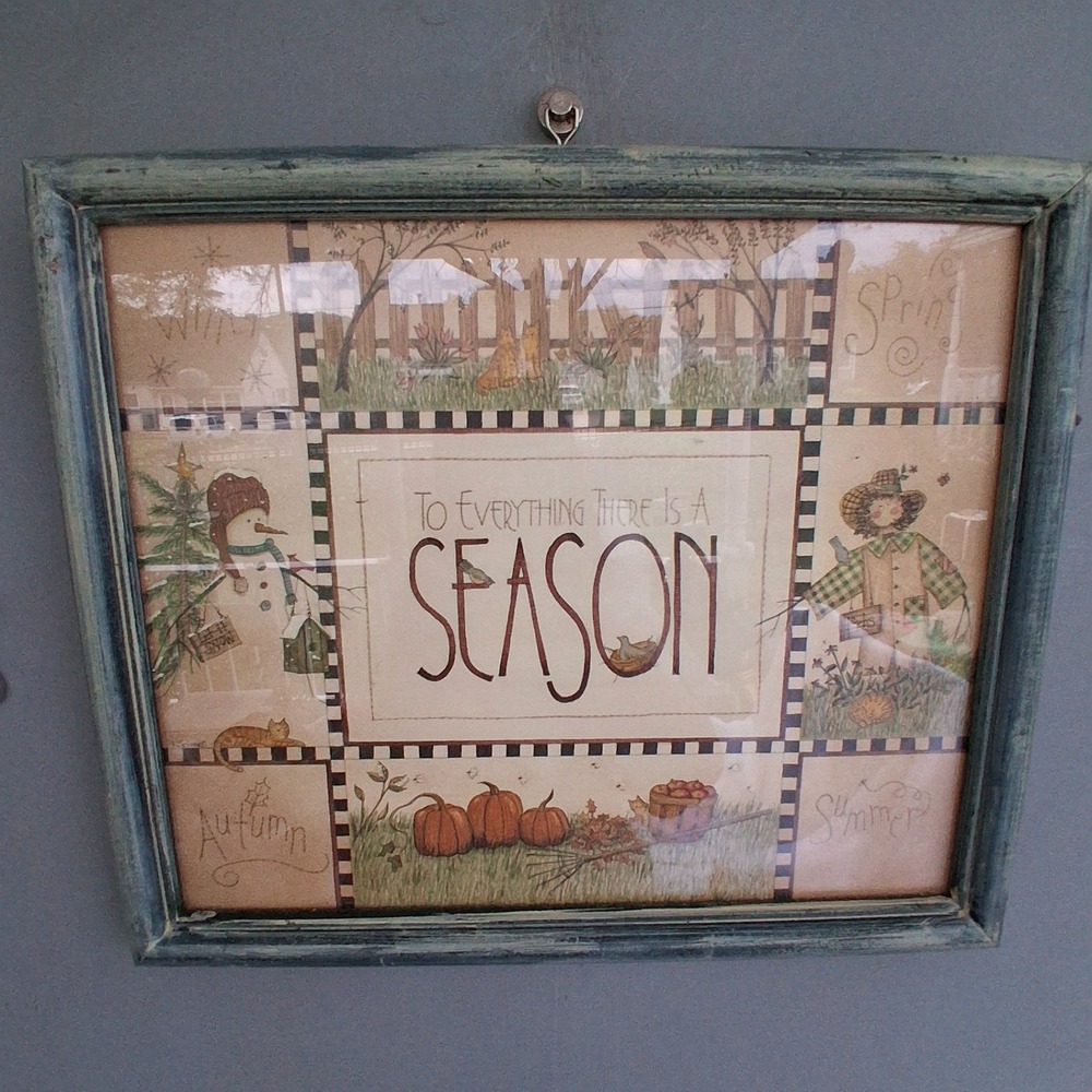 L Spivey Folk Art To Everything There Is A Season Framed Print Four Seasons Cat